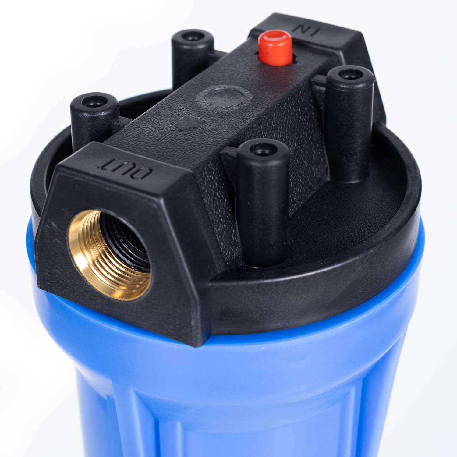 Filtergehäuse für 20" Filterkerzen Detailansicht Gehäusekopf Filtergehäuse für 20" Filterkerzen in blau Detailansicht vom Gehäusekopf