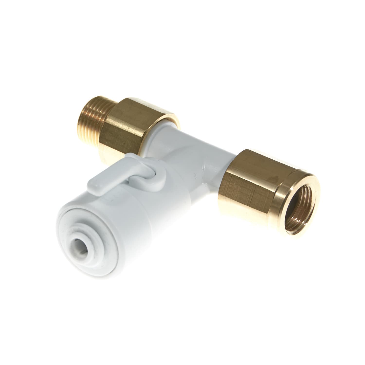 Eckventil-Adapter 3/8 auf 1/4 inklusive Absperrhahn und Rückschlagventil John Guest Eckventil-Adapter 3/8" auf 1/4" inkl. Absperrhahn und Rückschlagventil