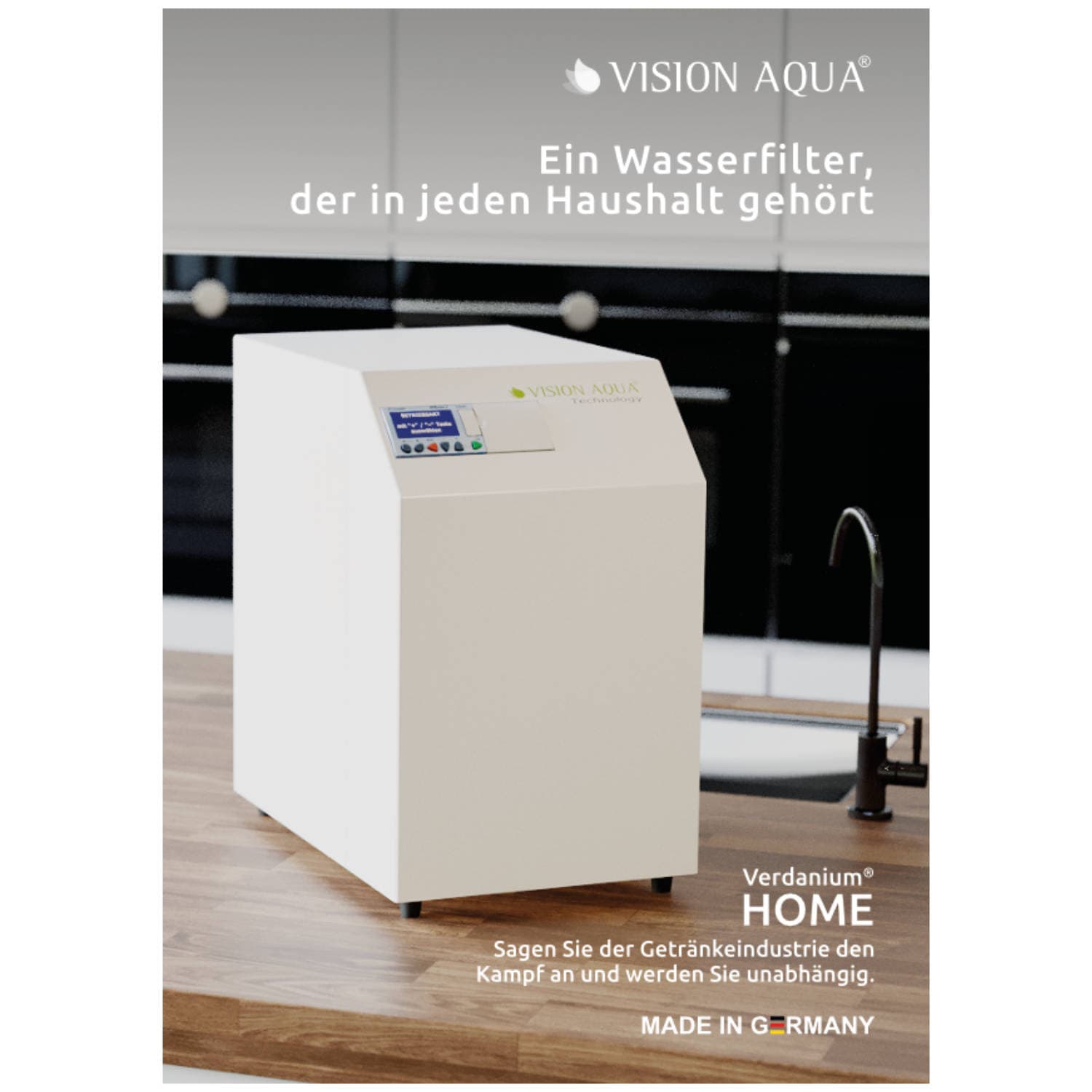 Broschüre VISION AQUA Wasserfilter Verdanium HOME Cover der Broschüre vom VISION AQUA Wasserfilter Verdanium HOME