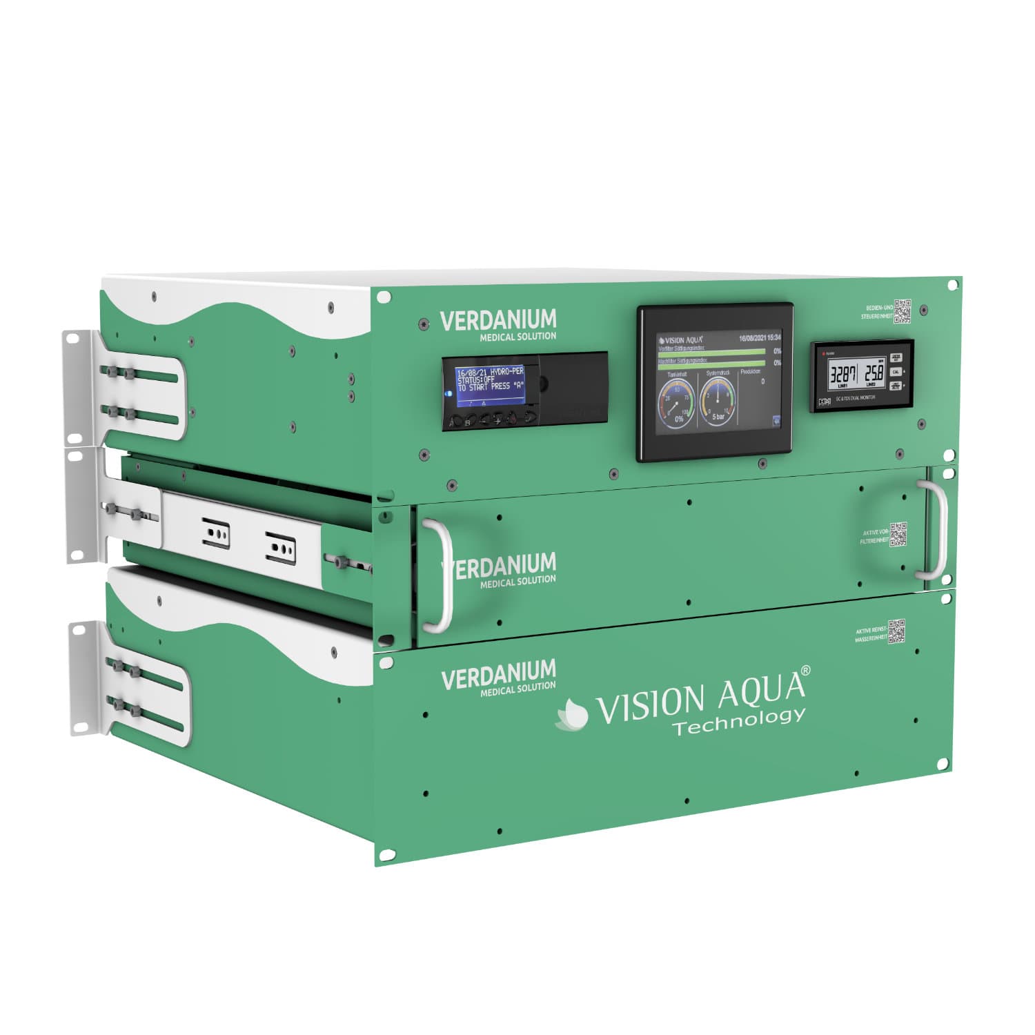 Verdanium MED Wasserfilter Seite Die Seitenansicht des Verdanium MED Wasserfilters für 19 Zoll Schränke im medizinischen Bereich