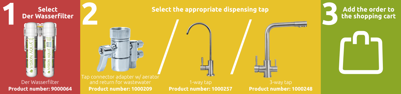 Clean water in just 3 steps with "Der Wasserfilter" by VISION AQUA With "Der Wasserfilter" by VISION AQUA, you can have clean drinking water anytime in just 3 simple steps.
