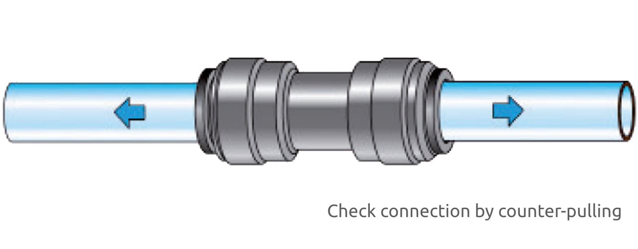 John Guest connector - checking the connection Checking the connection by counter-pulling on a John Guest quick connector