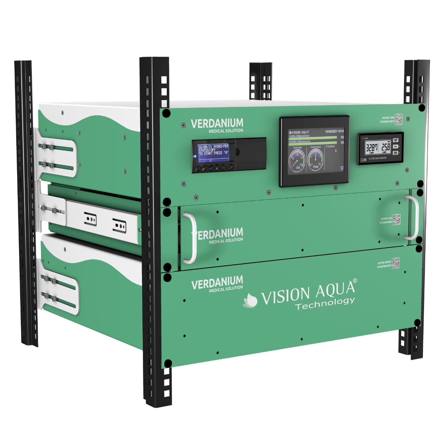 Verdanium MED im 19 Zoll Racksystem Der verdanium MED Wasserfilter eingebaut in ein einem 19 Zoll Racksystem