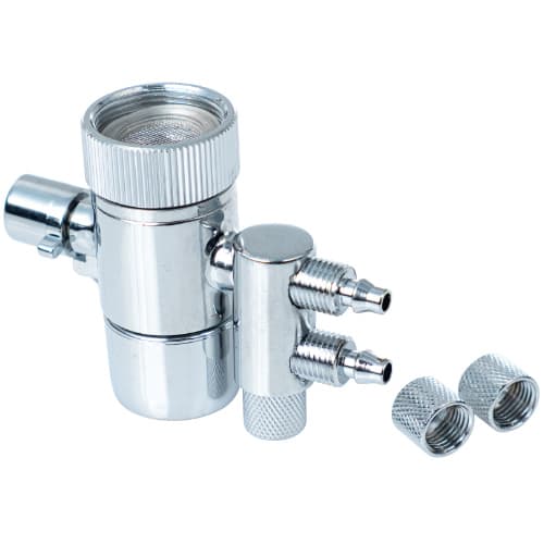 Hahnanschluss Adapter mit Perlator und Rücklauf für Abwasser - ohne Überwurf Der Hahnanschluss Adapter mit Perlator und Rücklauf für Abwasser ohne Überwurf