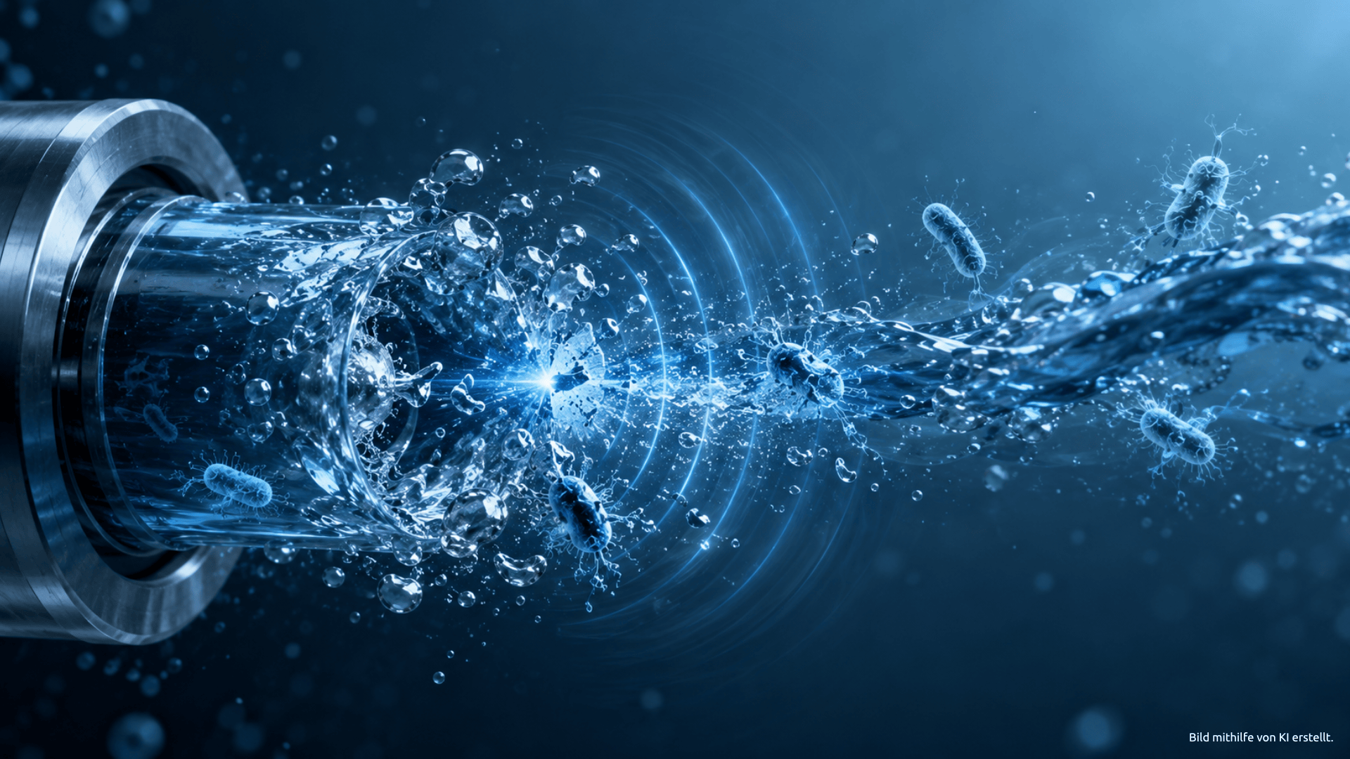 Teil 5 | Kavitation – wenn Physik auf Mikroorganismen trifft Visuelle Darstellung von Kavitation im Wasser und wie damit Mikroorganismen zerstört werden.